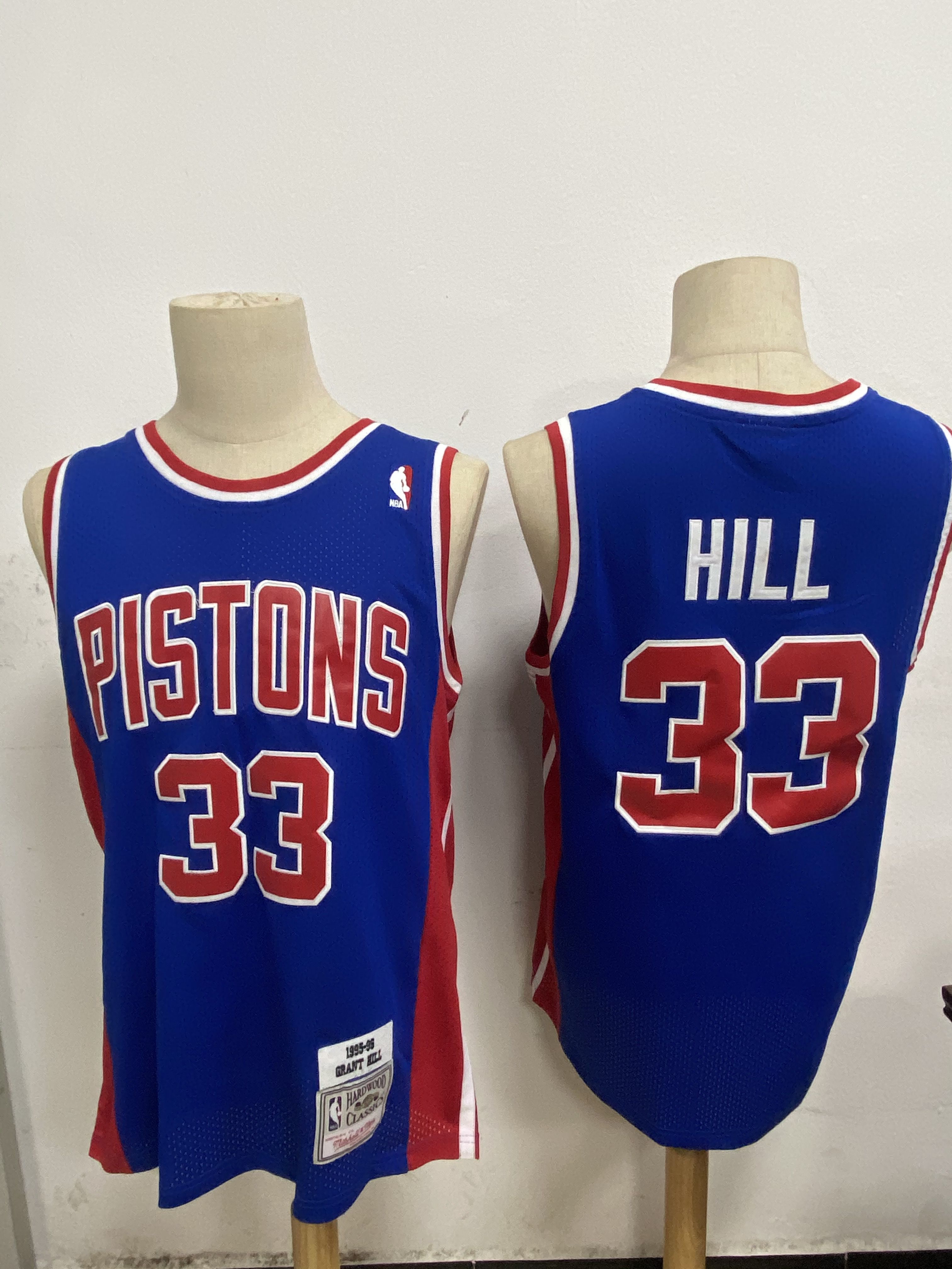 Men Detroit Pistons 33 Hill Blue Throwback NBA Jerseys
